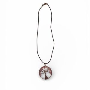 Tree of Life Black Cord Necklace with Purple Stones